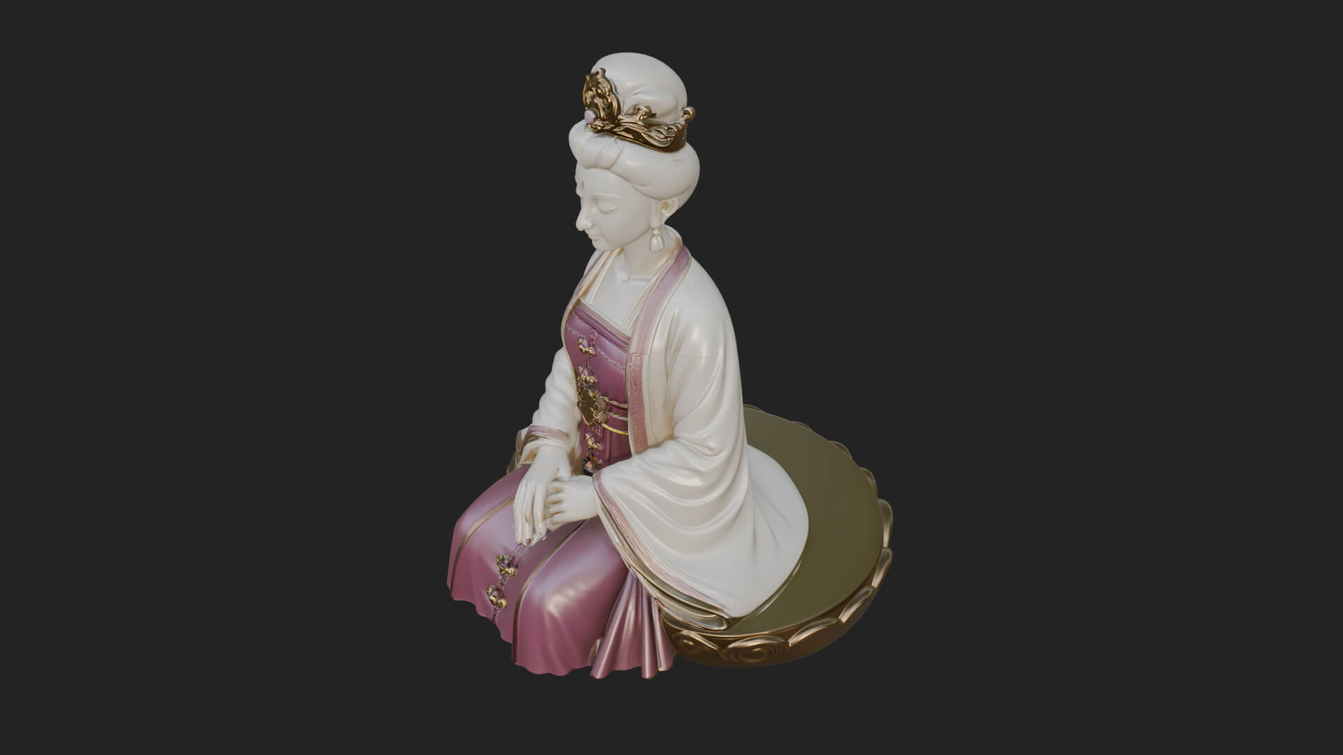 Kneeling Hanfu Lady Statue Design 2 3D Print Model 3D Model