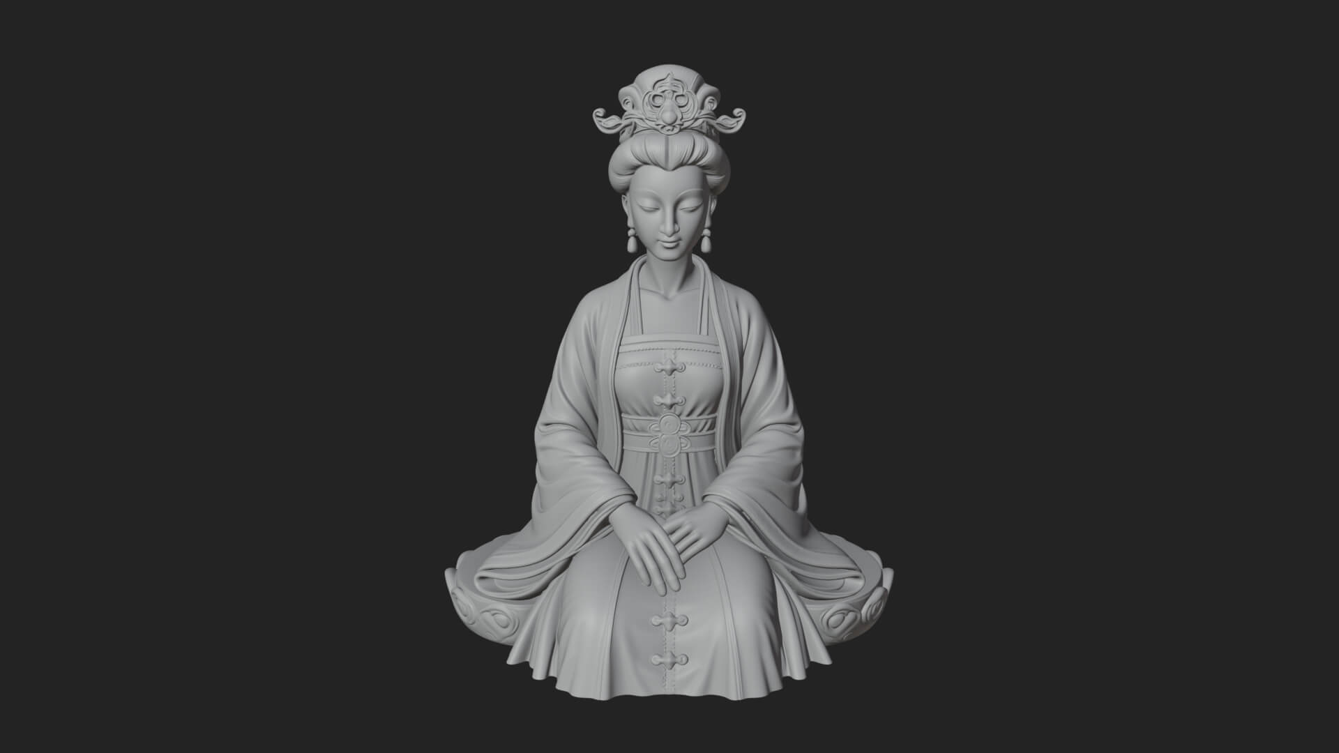 Kneeling Hanfu Lady Statue Design 2 3D Print Model 3D Model