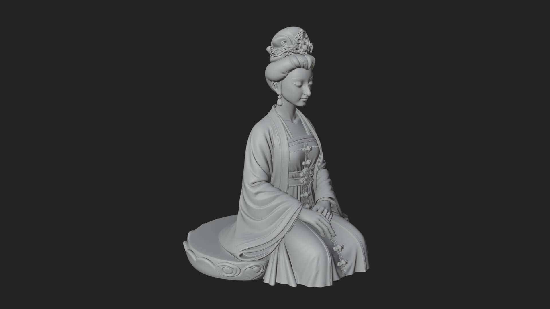 Kneeling Hanfu Lady Statue Design 2 3D Print Model 3D Model