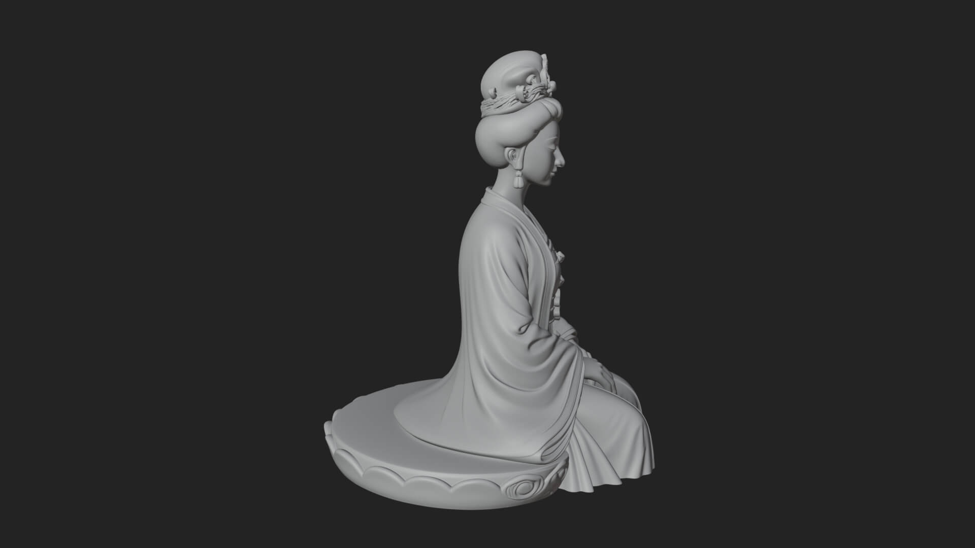 Kneeling Hanfu Lady Statue Design 2 3D Print Model 3D Model