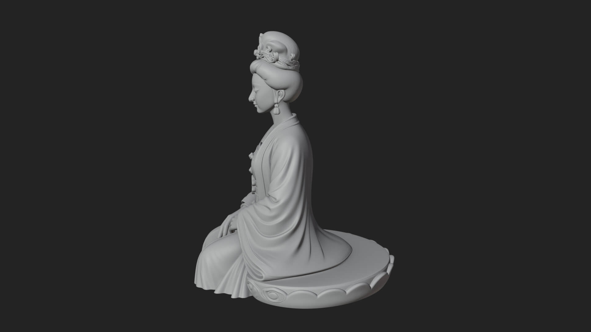 Kneeling Hanfu Lady Statue Design 2 3D Print Model 3D Model