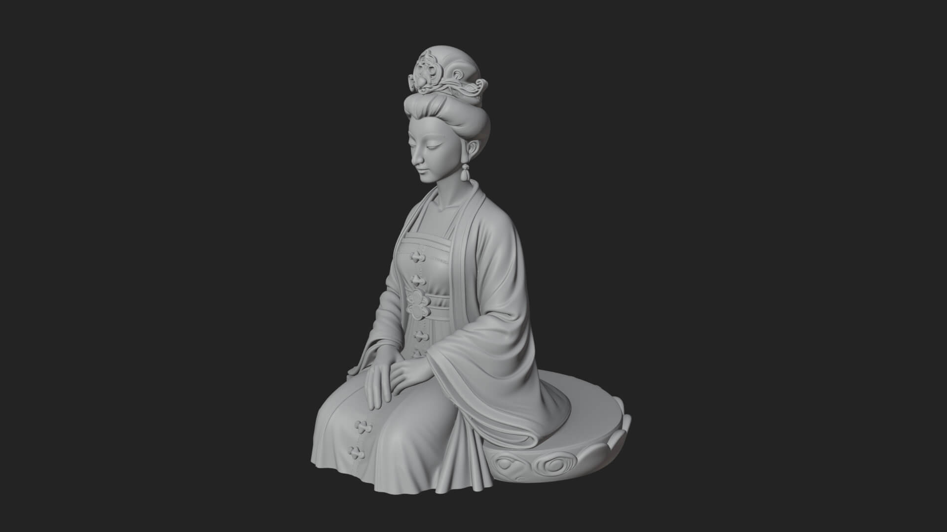Kneeling Hanfu Lady Statue Design 2 3D Print Model 3D Model