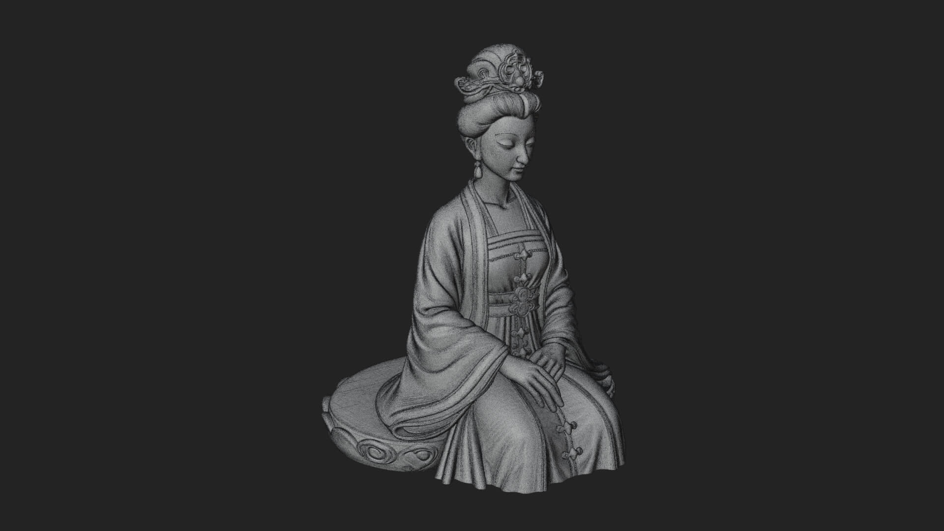 Kneeling Hanfu Lady Statue Design 2 3D Print Model 3D Model