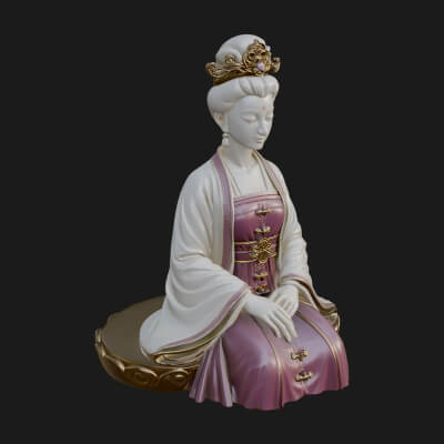 Kneeling Hanfu Lady Statue Design 2 3D Print Model