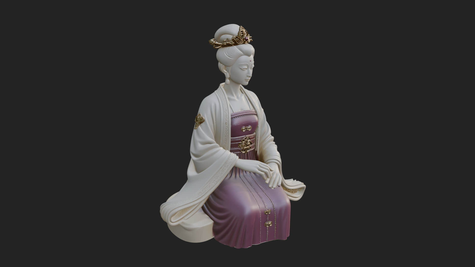 Kneeling Hanfu Lady Statue Design 3 3D Print Model 3D Model