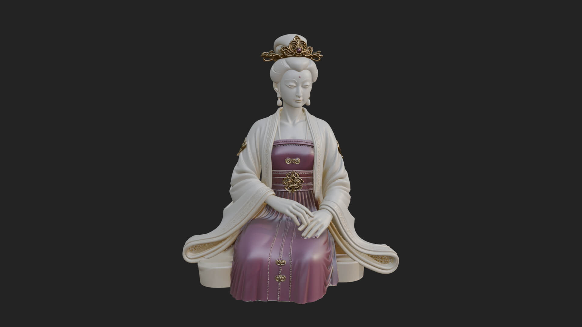 Kneeling Hanfu Lady Statue Design 3 3D Print Model 3D Model