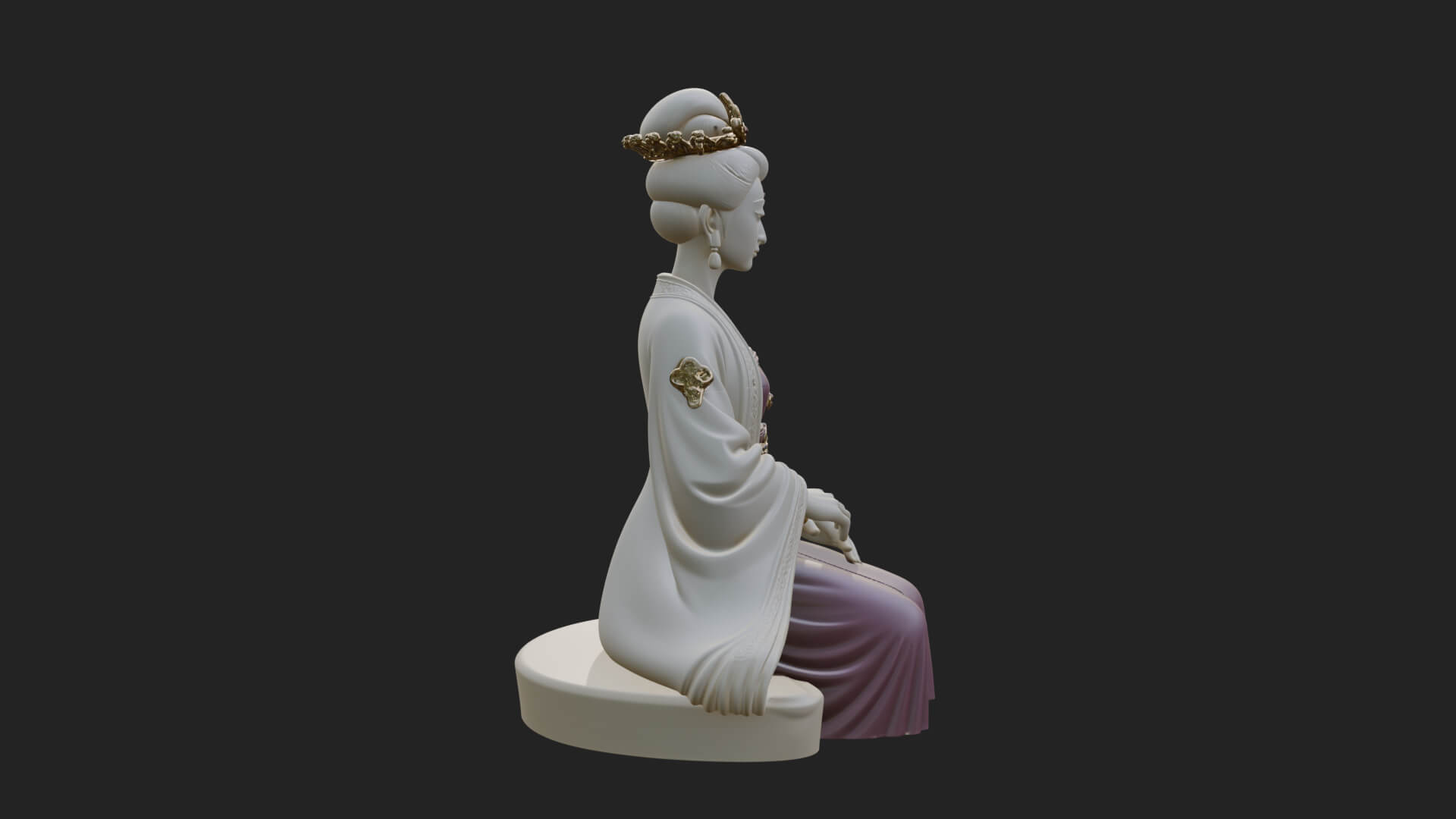 Kneeling Hanfu Lady Statue Design 3 3D Print Model 3D Model