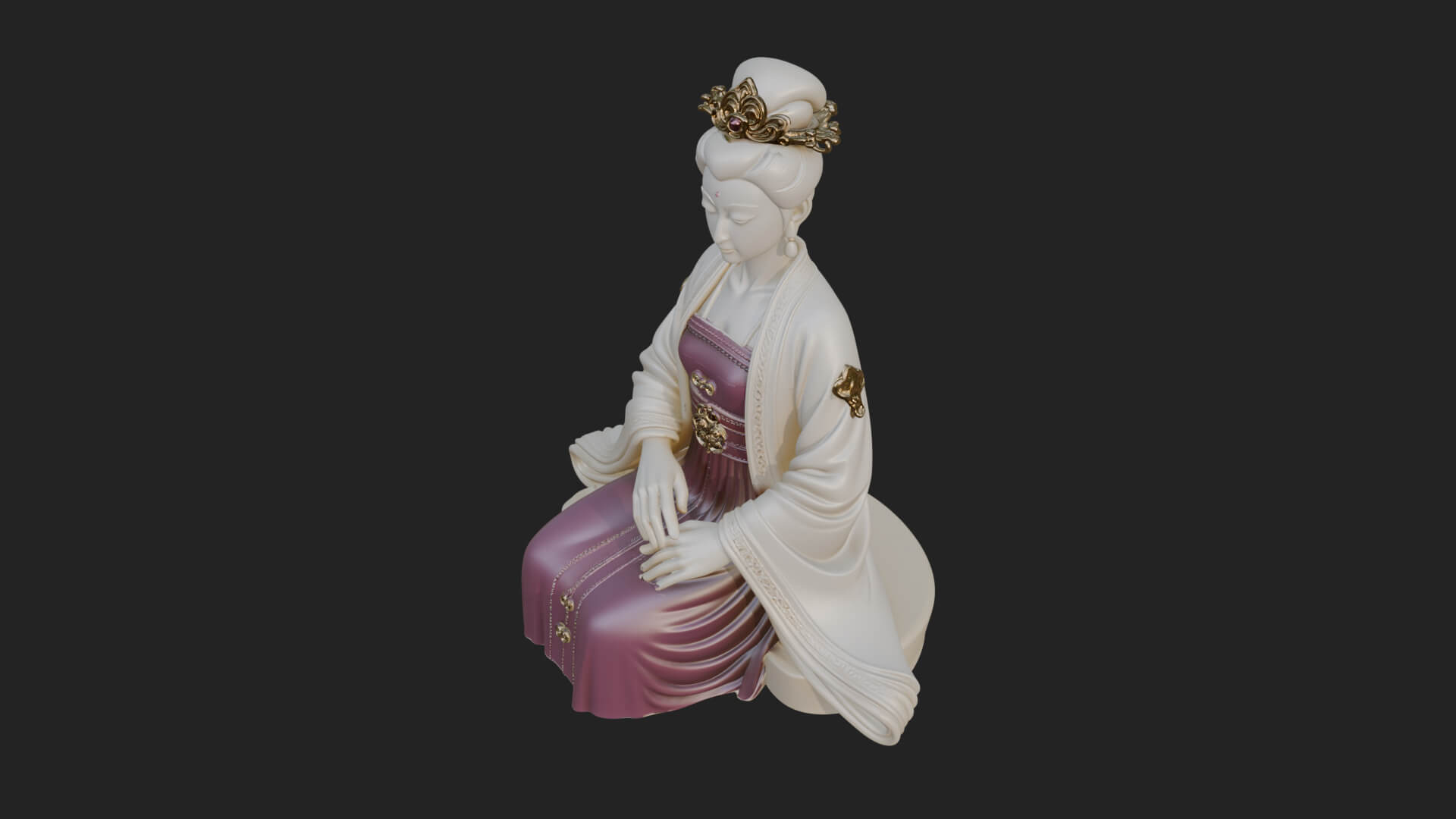 Kneeling Hanfu Lady Statue Design 3 3D Print Model 3D Model