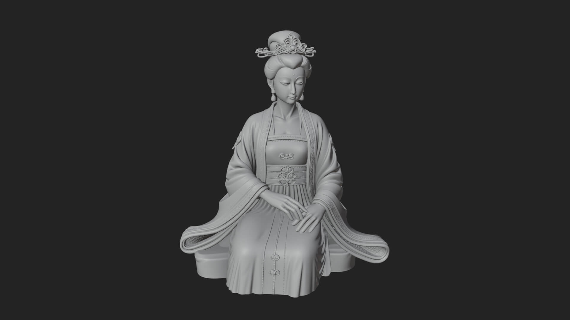 Kneeling Hanfu Lady Statue Design 3 3D Print Model 3D Model