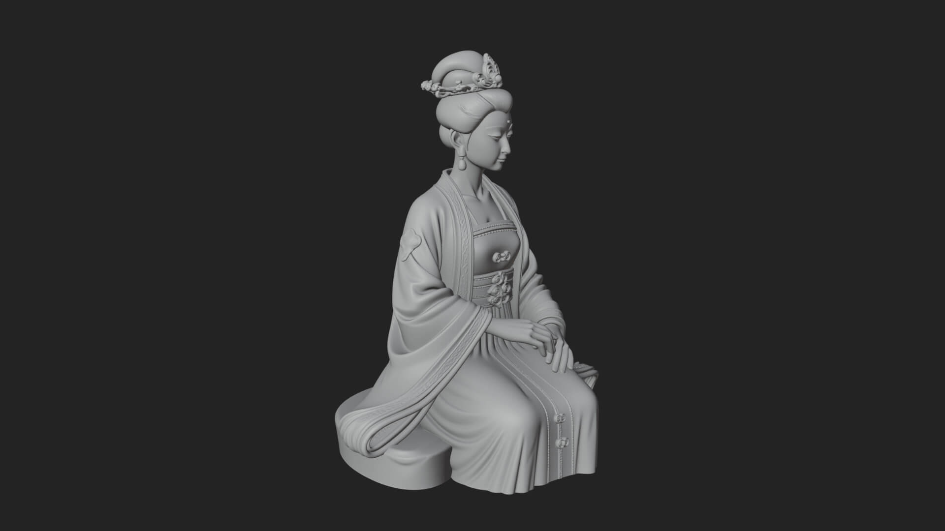 Kneeling Hanfu Lady Statue Design 3 3D Print Model 3D Model