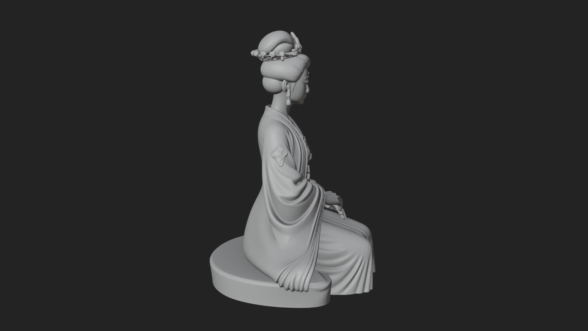 Kneeling Hanfu Lady Statue Design 3 3D Print Model 3D Model