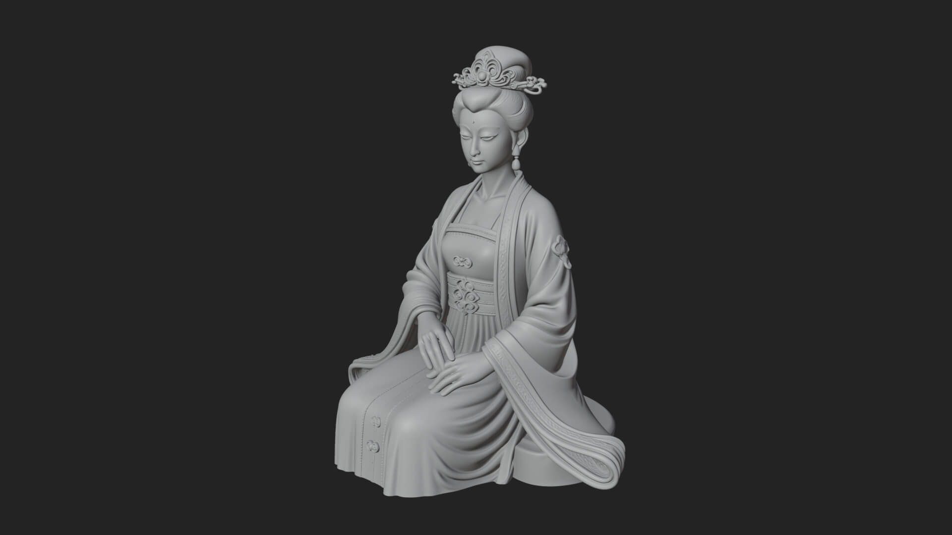 Kneeling Hanfu Lady Statue Design 3 3D Print Model 3D Model
