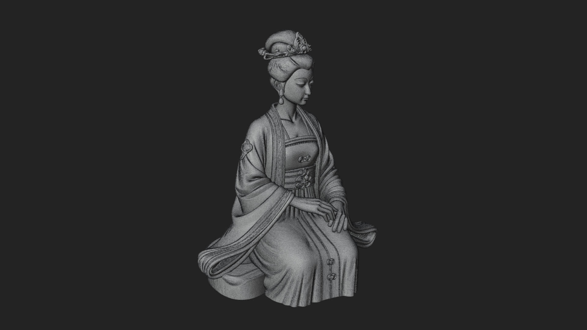 Kneeling Hanfu Lady Statue Design 3 3D Print Model 3D Model