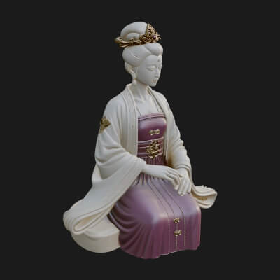 Kneeling Hanfu Lady Statue Design 3 3D Print Model