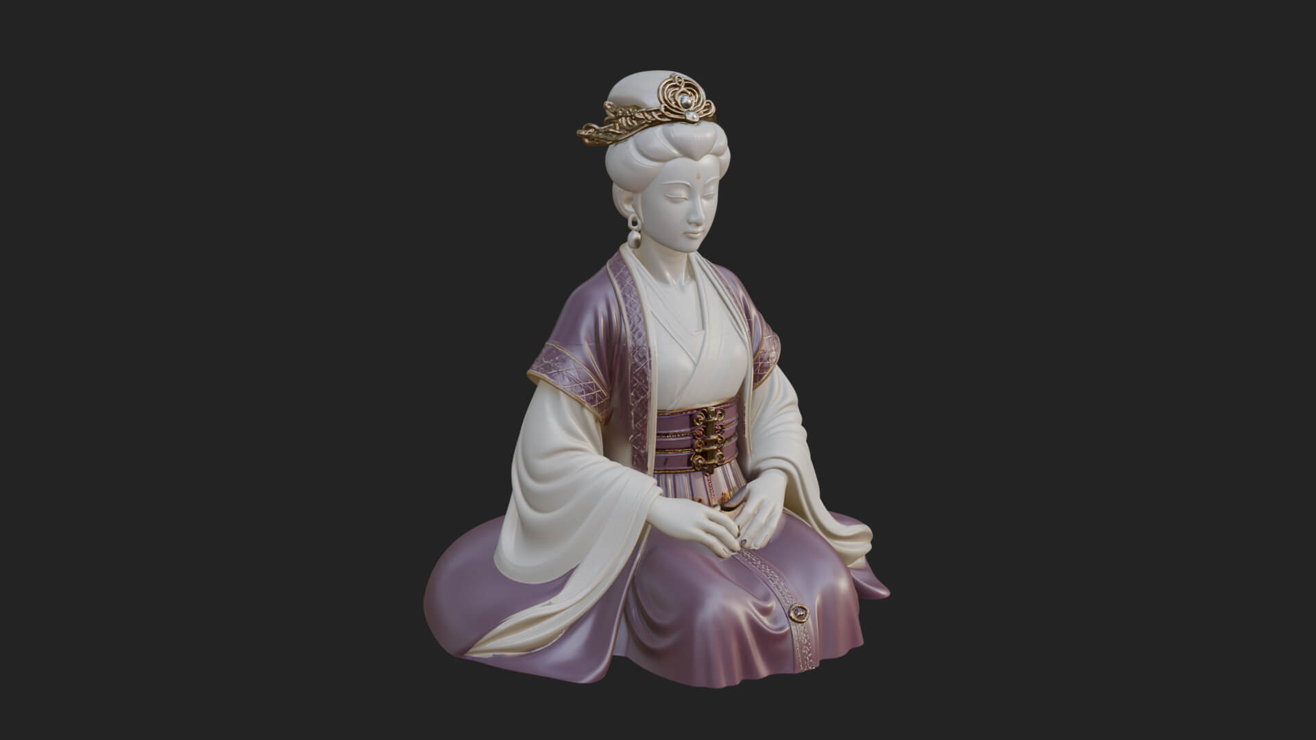 Kneeling Hanfu Lady Statue Design 4 3D Print Model 3D Model