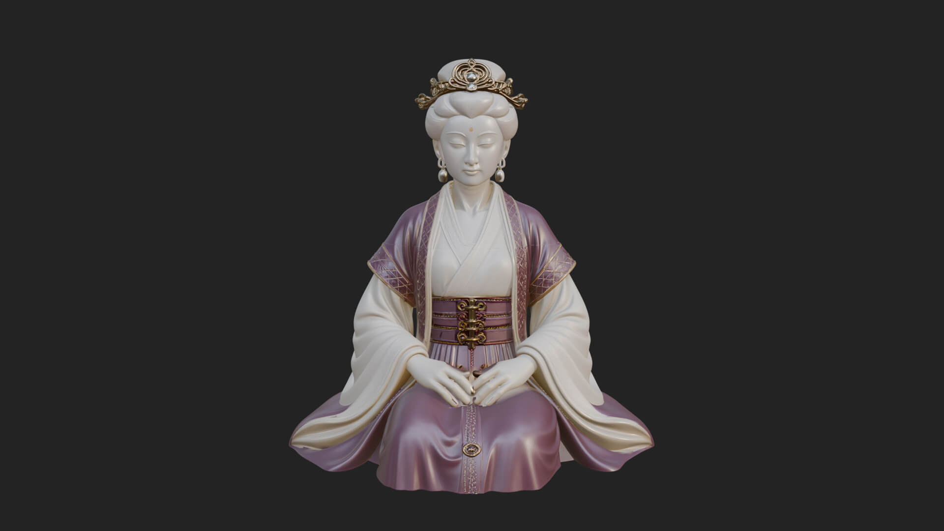 Kneeling Hanfu Lady Statue Design 4 3D Print Model 3D Model