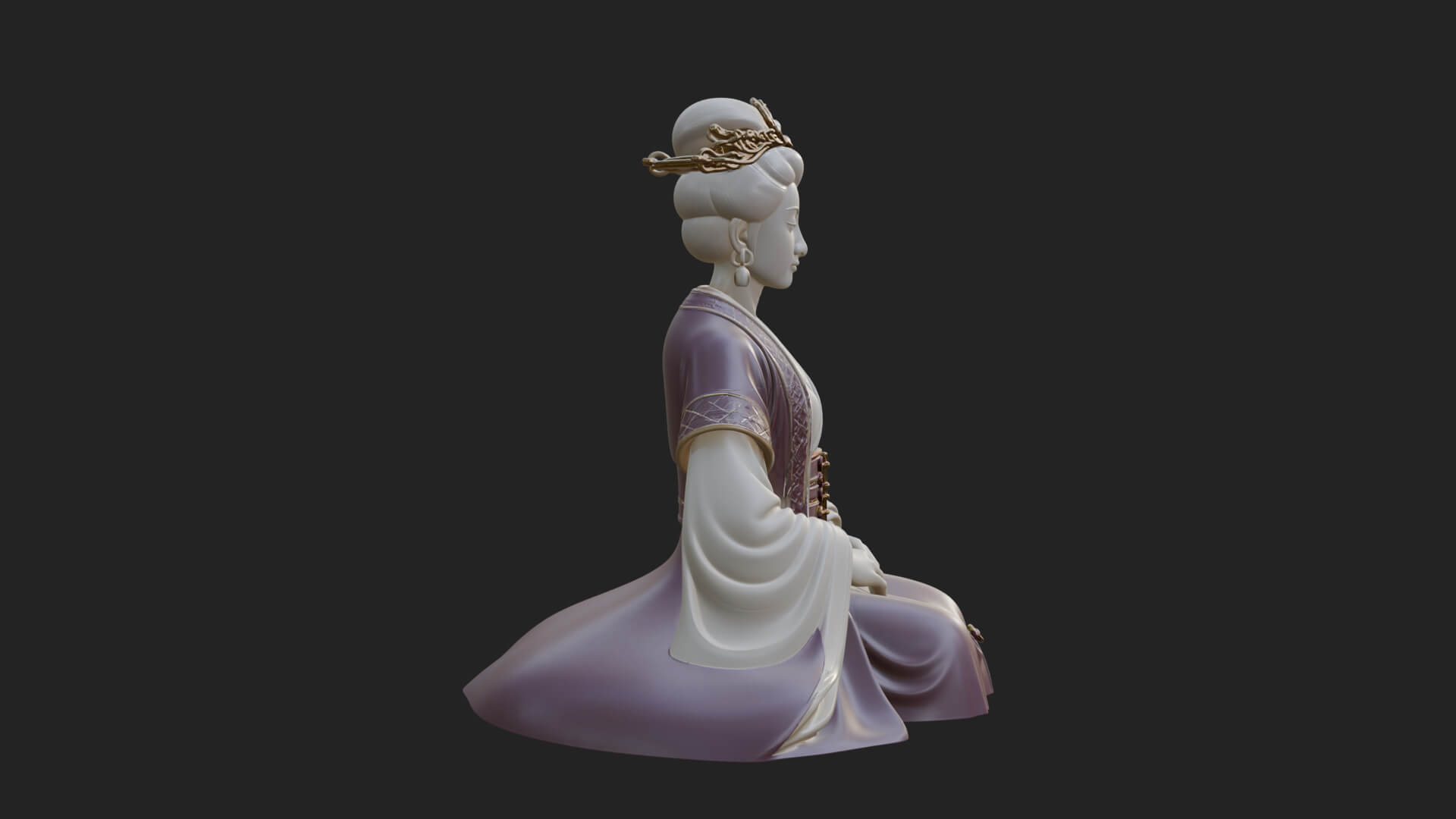 Kneeling Hanfu Lady Statue Design 4 3D Print Model 3D Model