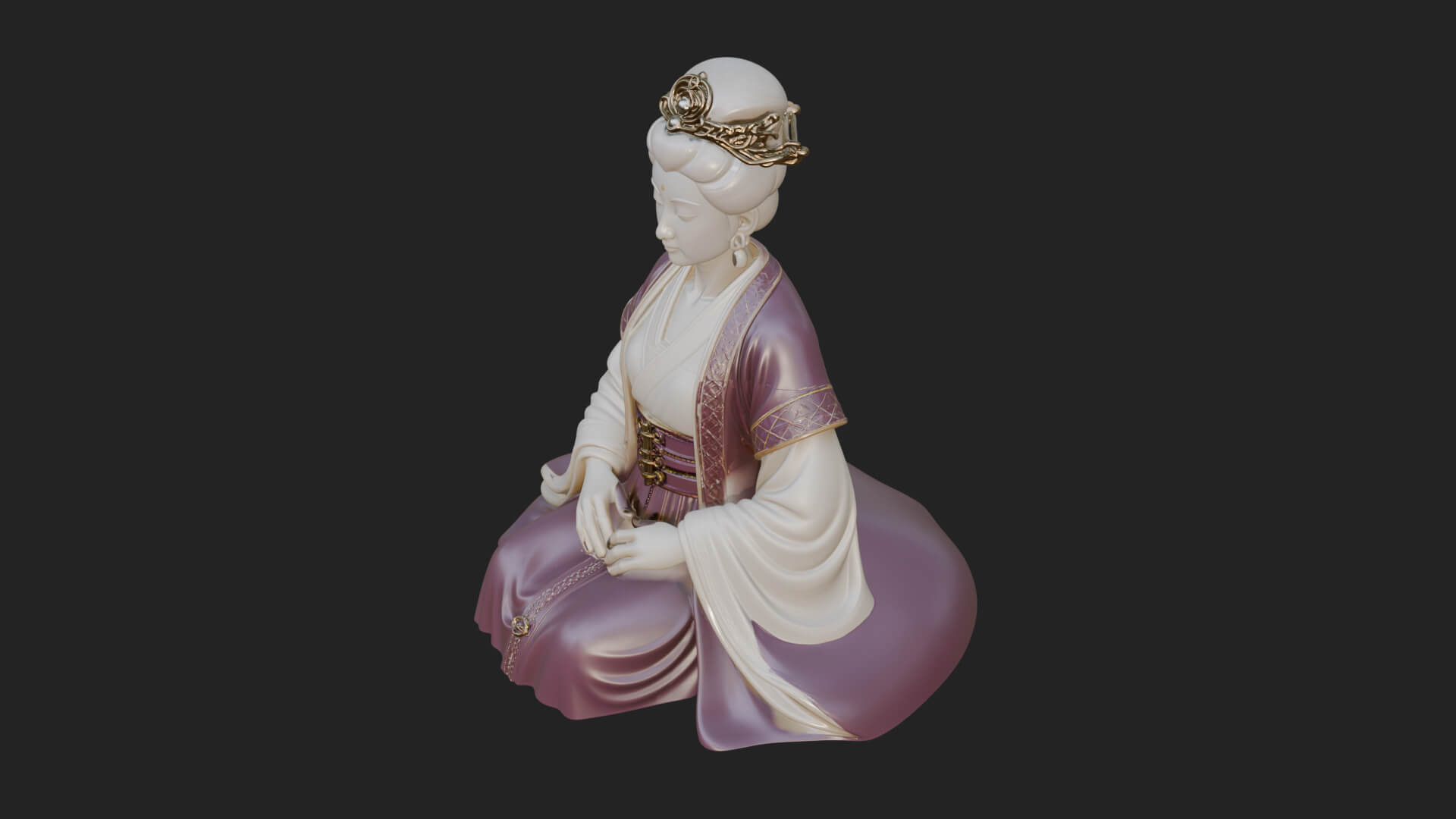Kneeling Hanfu Lady Statue Design 4 3D Print Model 3D Model