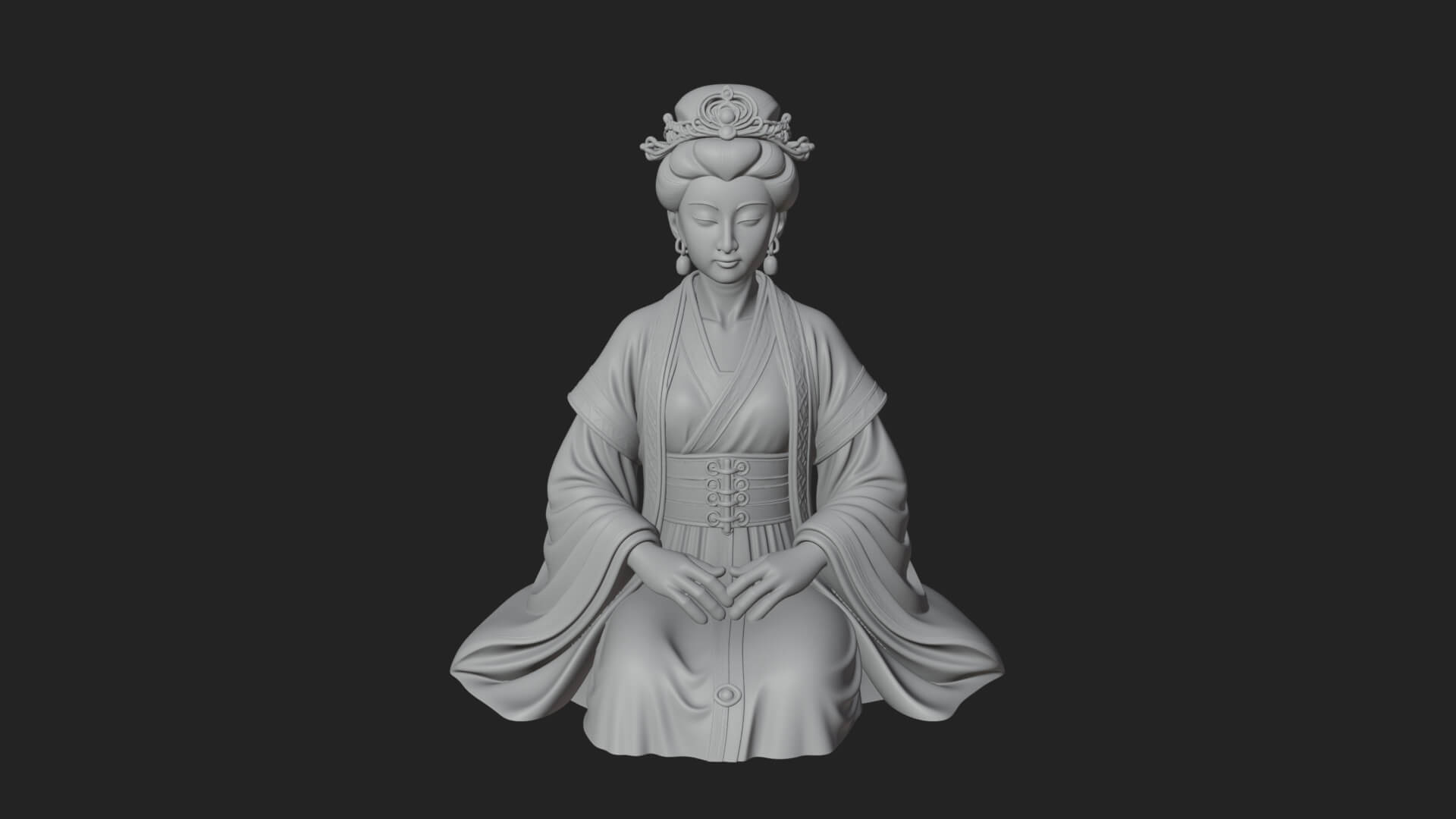 Kneeling Hanfu Lady Statue Design 4 3D Print Model 3D Model