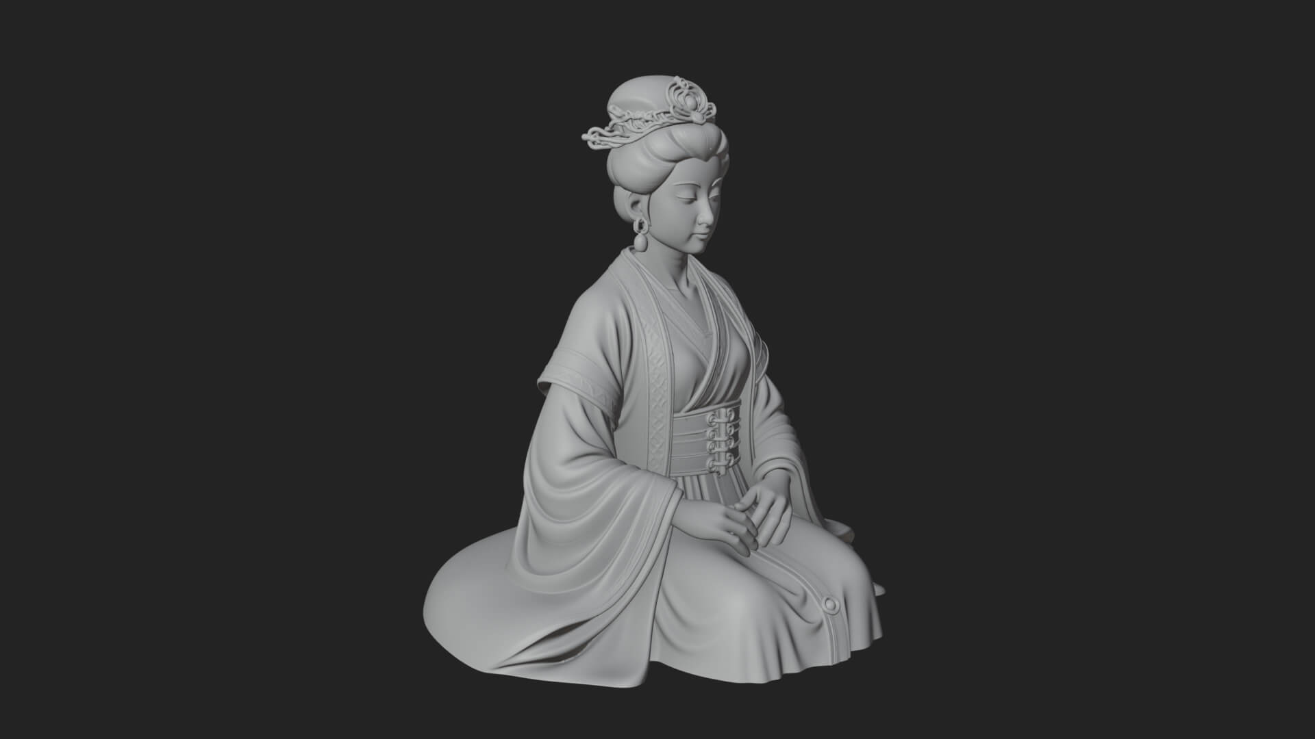 Kneeling Hanfu Lady Statue Design 4 3D Print Model 3D Model