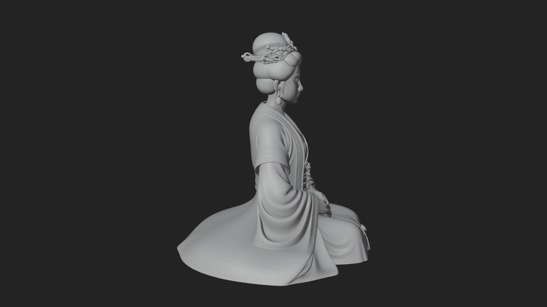 Kneeling Hanfu Lady Statue Design 4 3D Print Model 3D Model