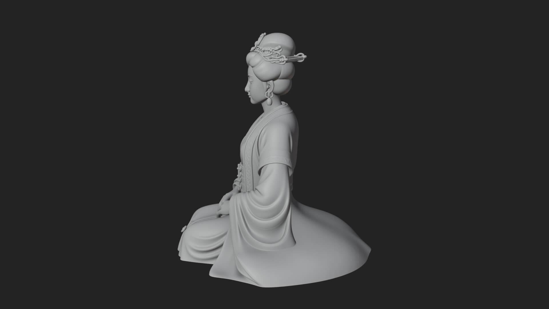 Kneeling Hanfu Lady Statue Design 4 3D Print Model 3D Model