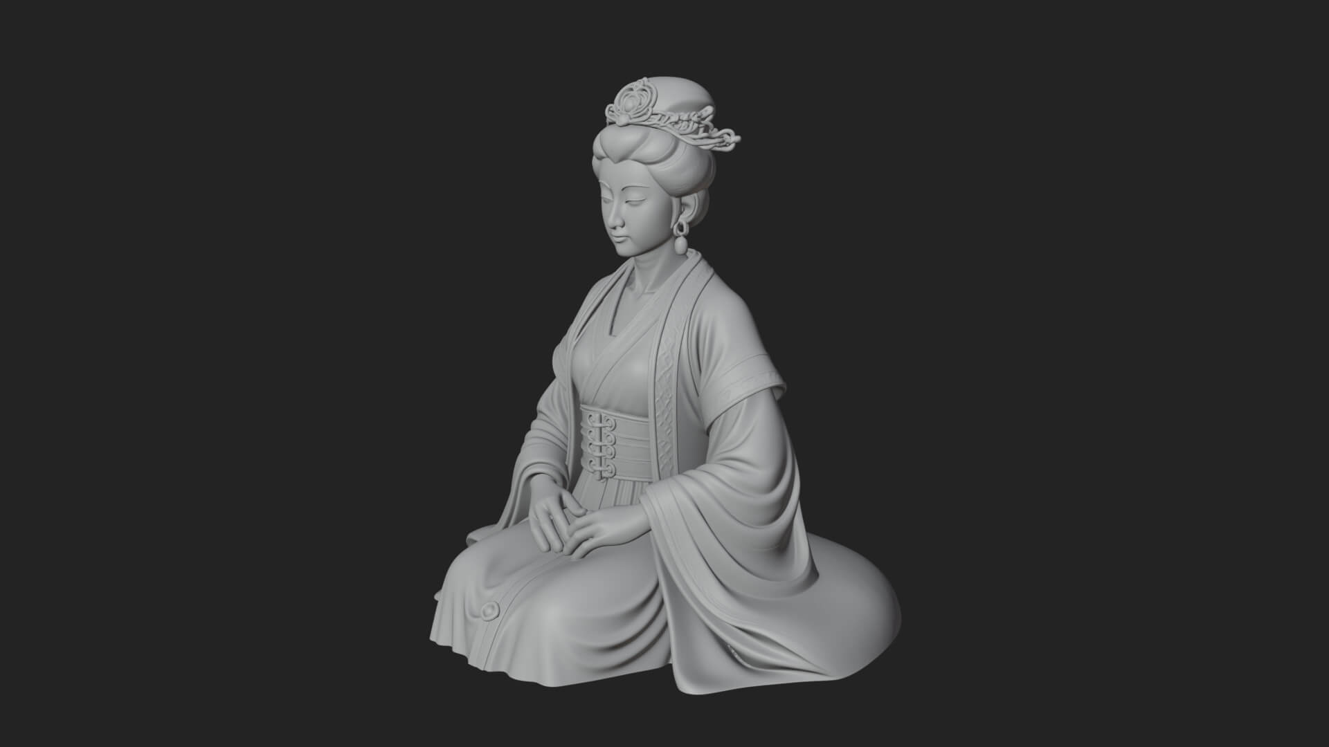 Kneeling Hanfu Lady Statue Design 4 3D Print Model 3D Model