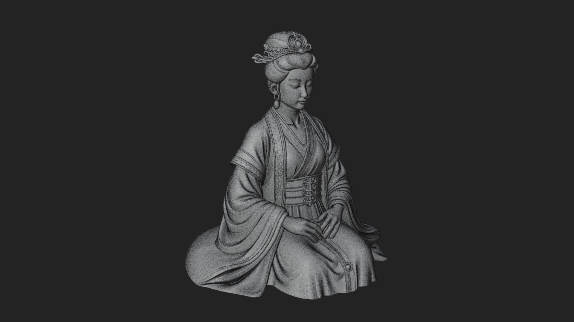 Kneeling Hanfu Lady Statue Design 4 3D Print Model 3D Model