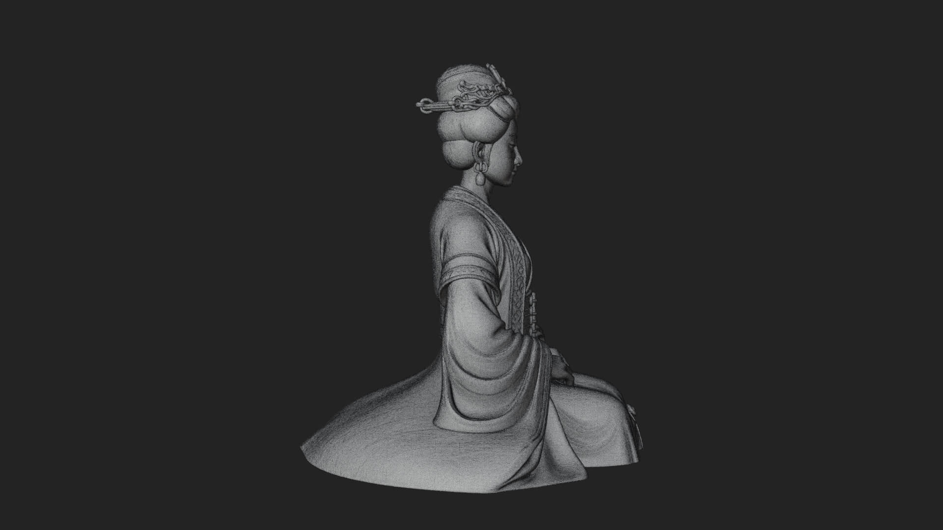 Kneeling Hanfu Lady Statue Design 4 3D Print Model 3D Model