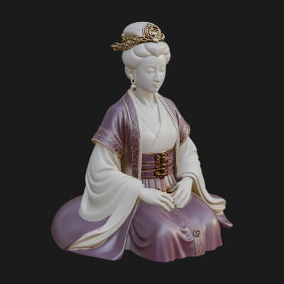 Kneeling Hanfu Lady Statue Design 4 3D Print Model