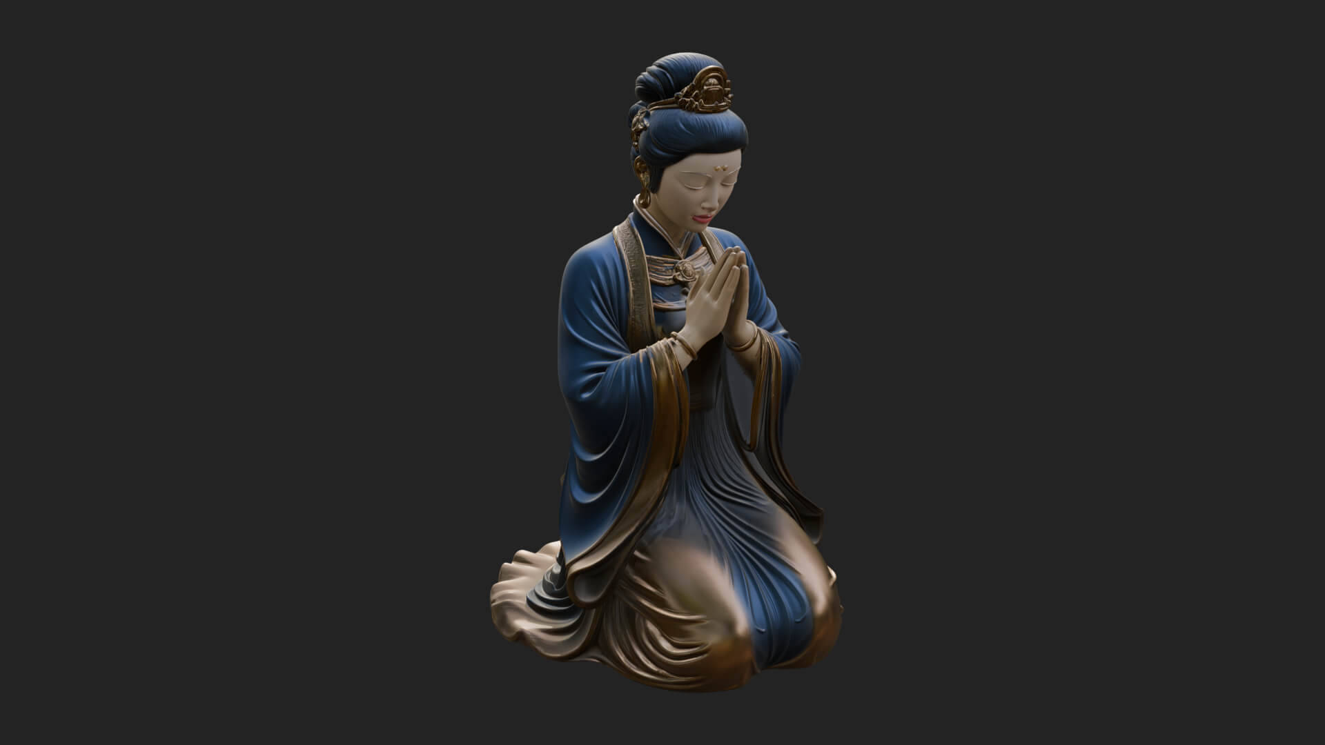 Kneeling Hanfu Lady Statue Design 5 3D Print Model 3D Model