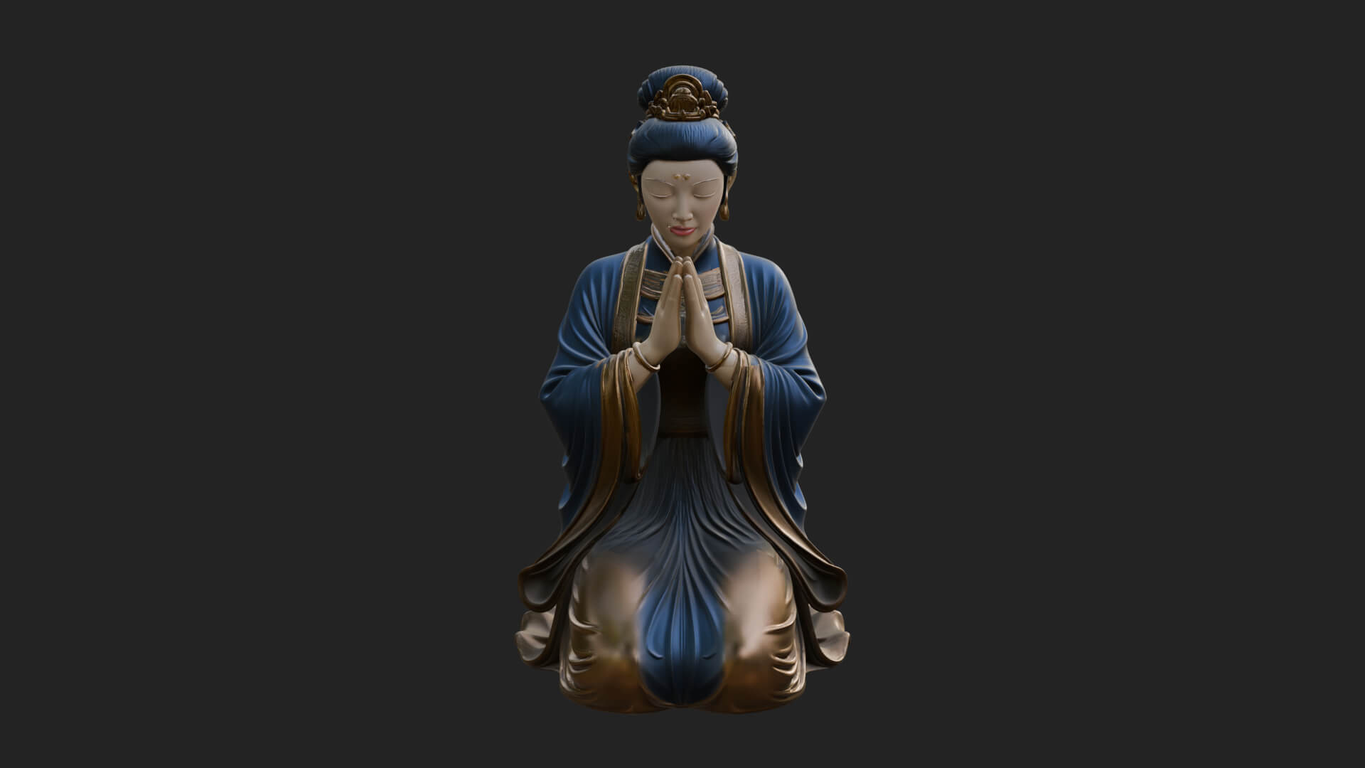 Kneeling Hanfu Lady Statue Design 5 3D Print Model 3D Model