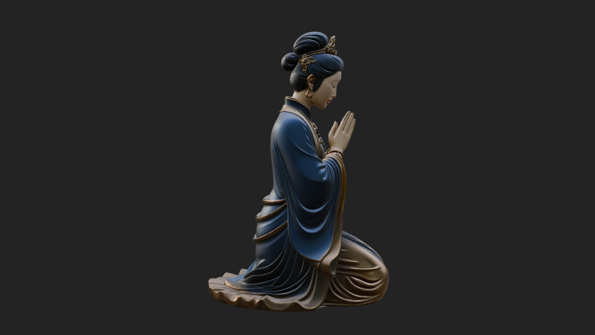 Kneeling Hanfu Lady Statue Design 5 3D Print Model 3D Model