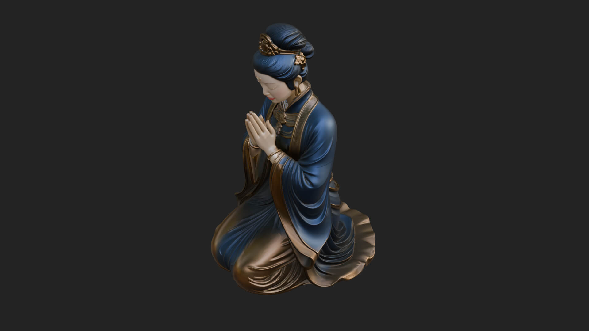 Kneeling Hanfu Lady Statue Design 5 3D Print Model 3D Model