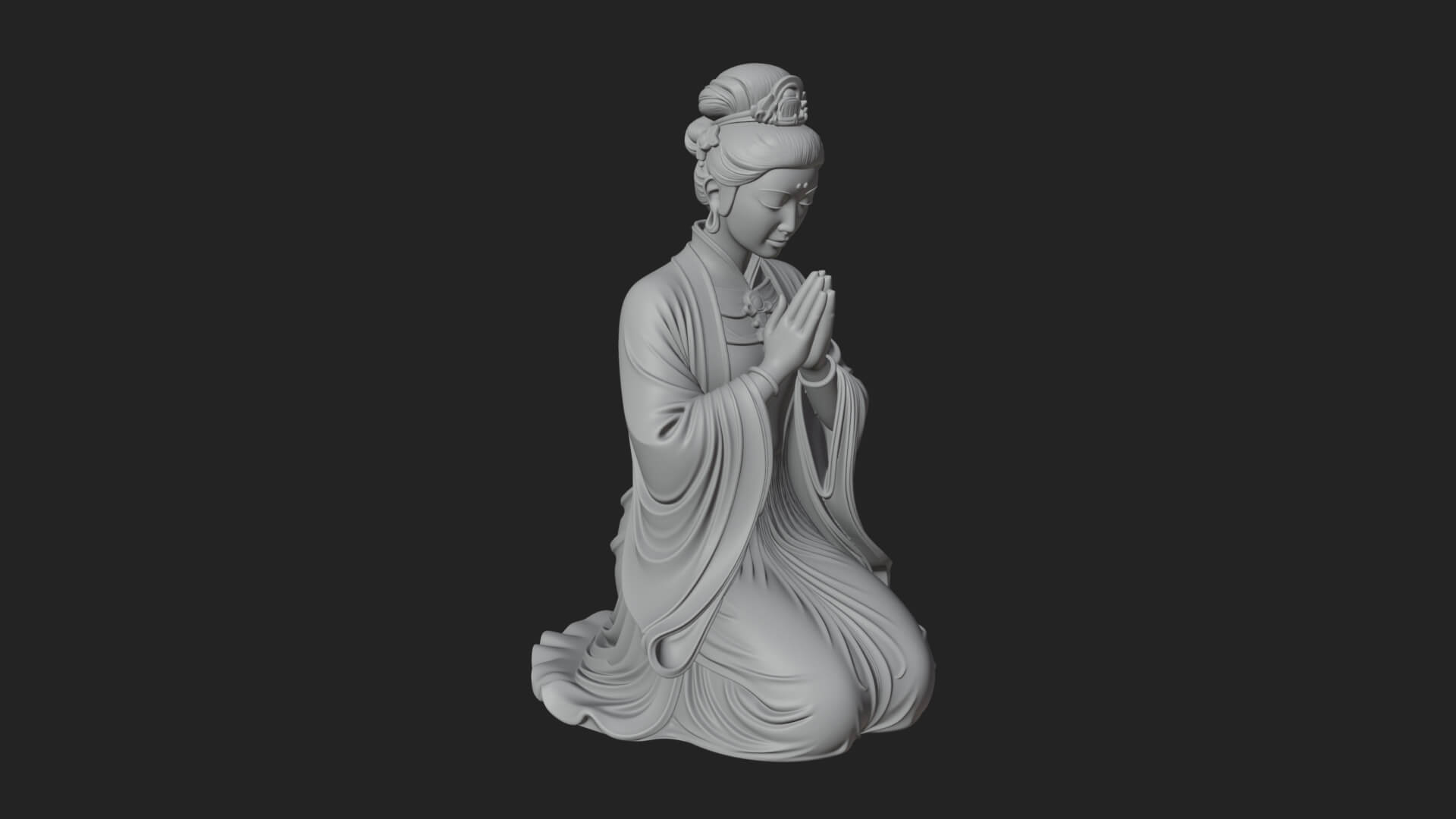 Kneeling Hanfu Lady Statue Design 5 3D Print Model 3D Model