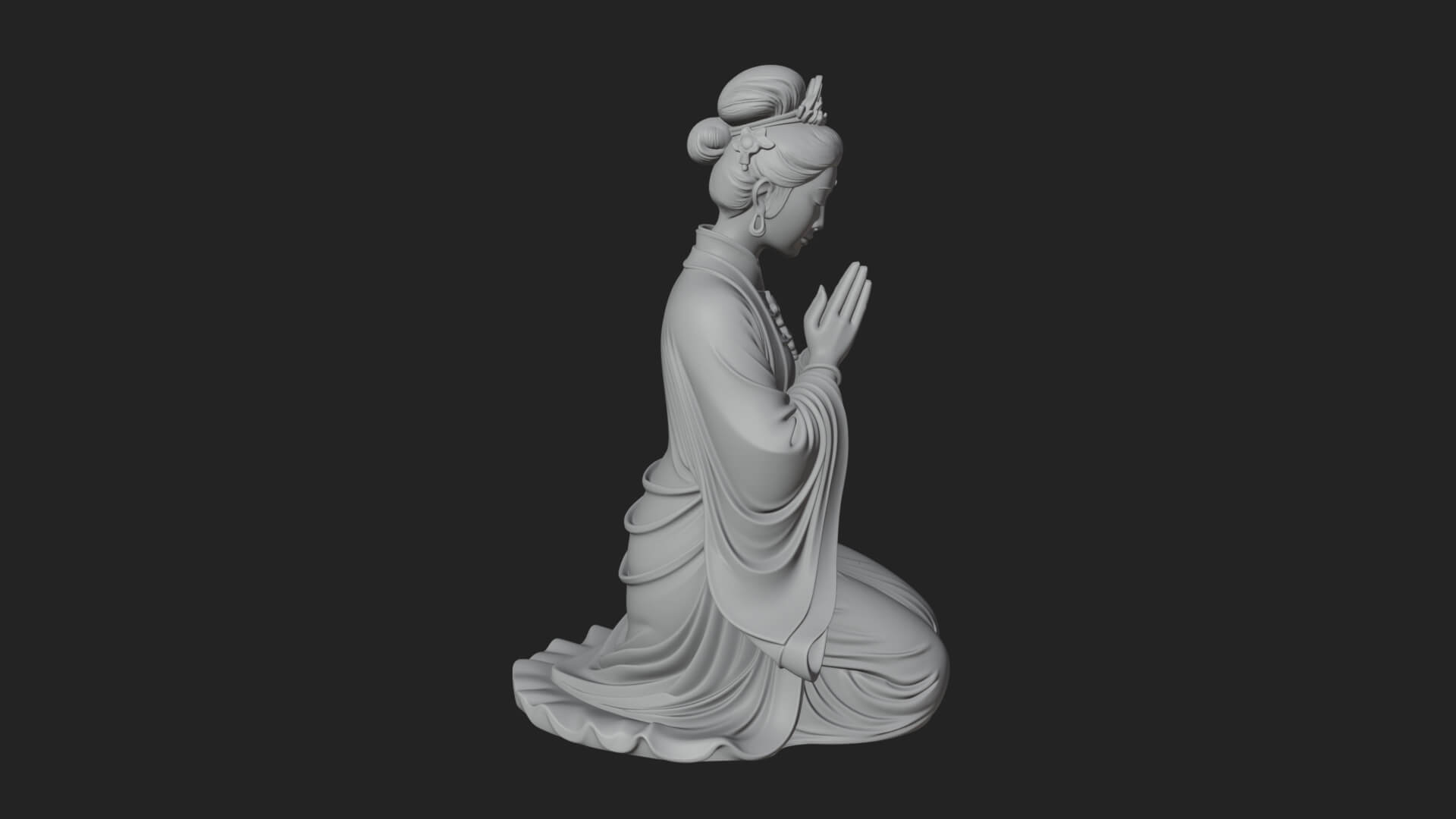 Kneeling Hanfu Lady Statue Design 5 3D Print Model 3D Model