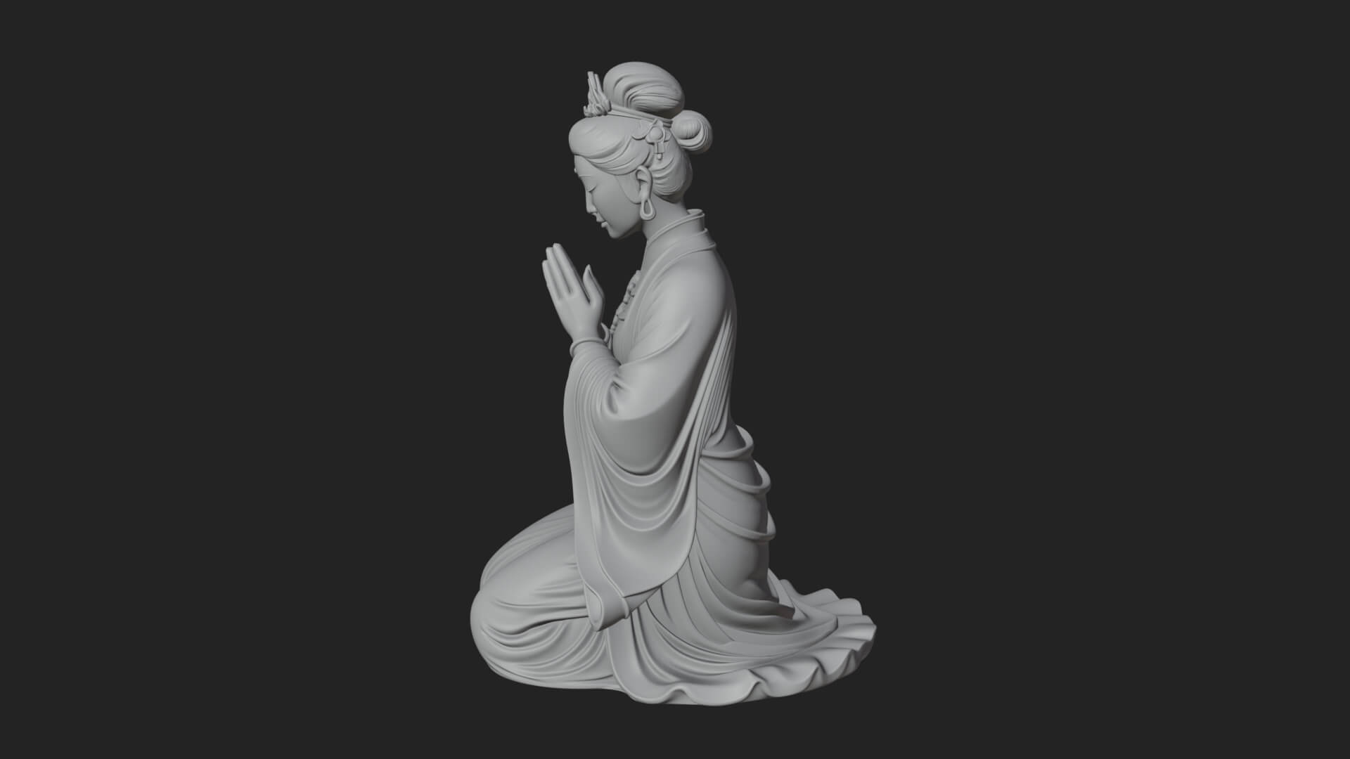 Kneeling Hanfu Lady Statue Design 5 3D Print Model 3D Model
