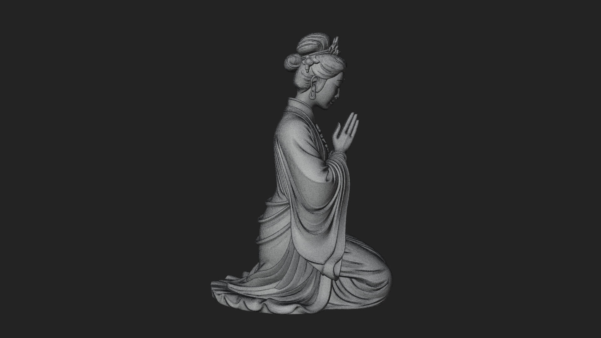 Kneeling Hanfu Lady Statue Design 5 3D Print Model 3D Model