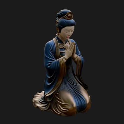 Kneeling Hanfu Lady Statue Design 5 3D Print Model