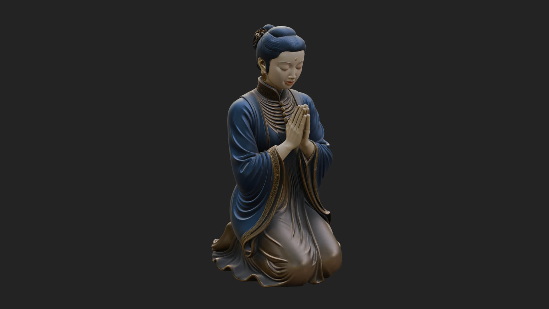 Kneeling Hanfu Lady Statue Design 7 3D Print Model 3D Model