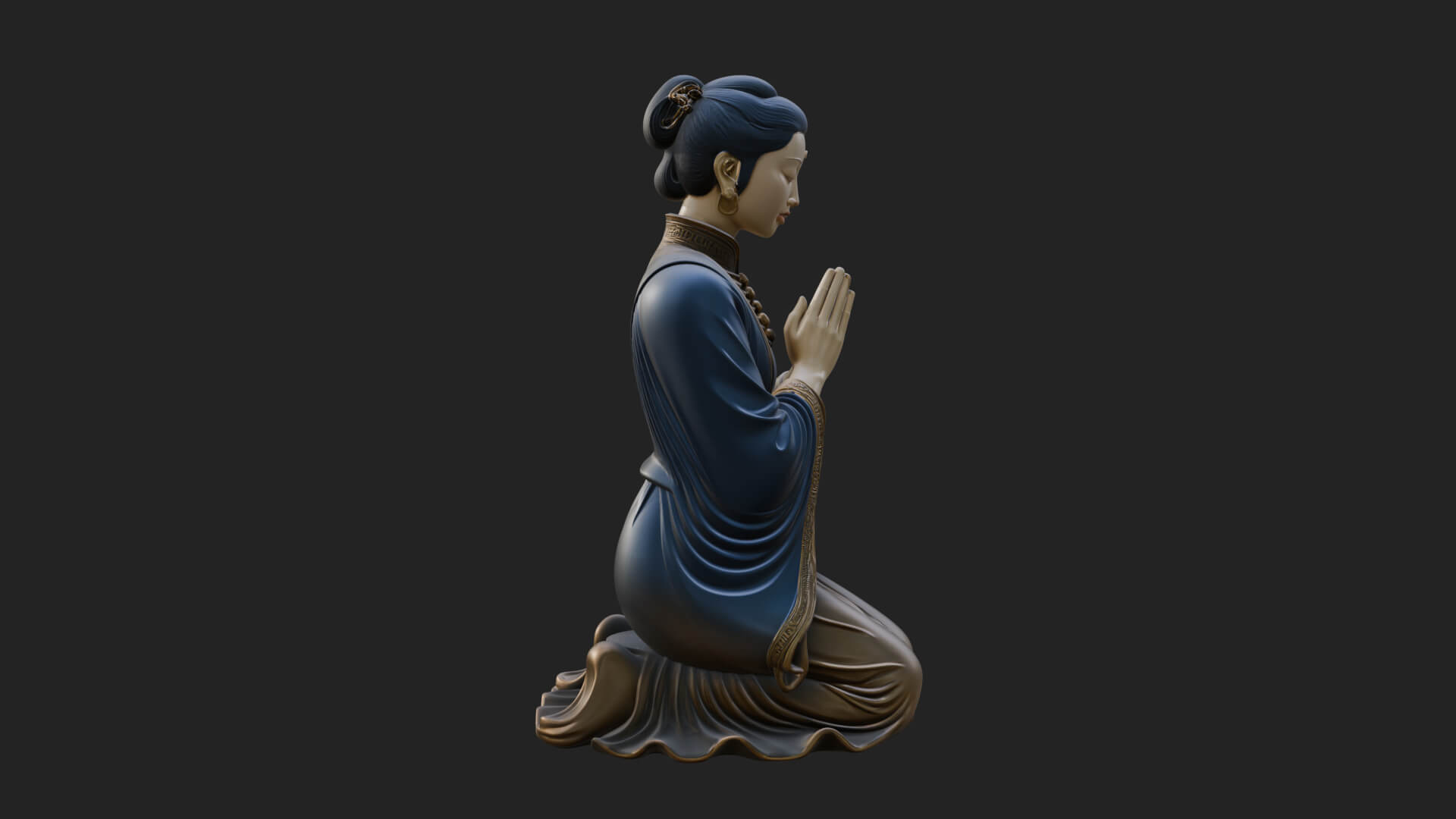 Kneeling Hanfu Lady Statue Design 7 3D Print Model 3D Model