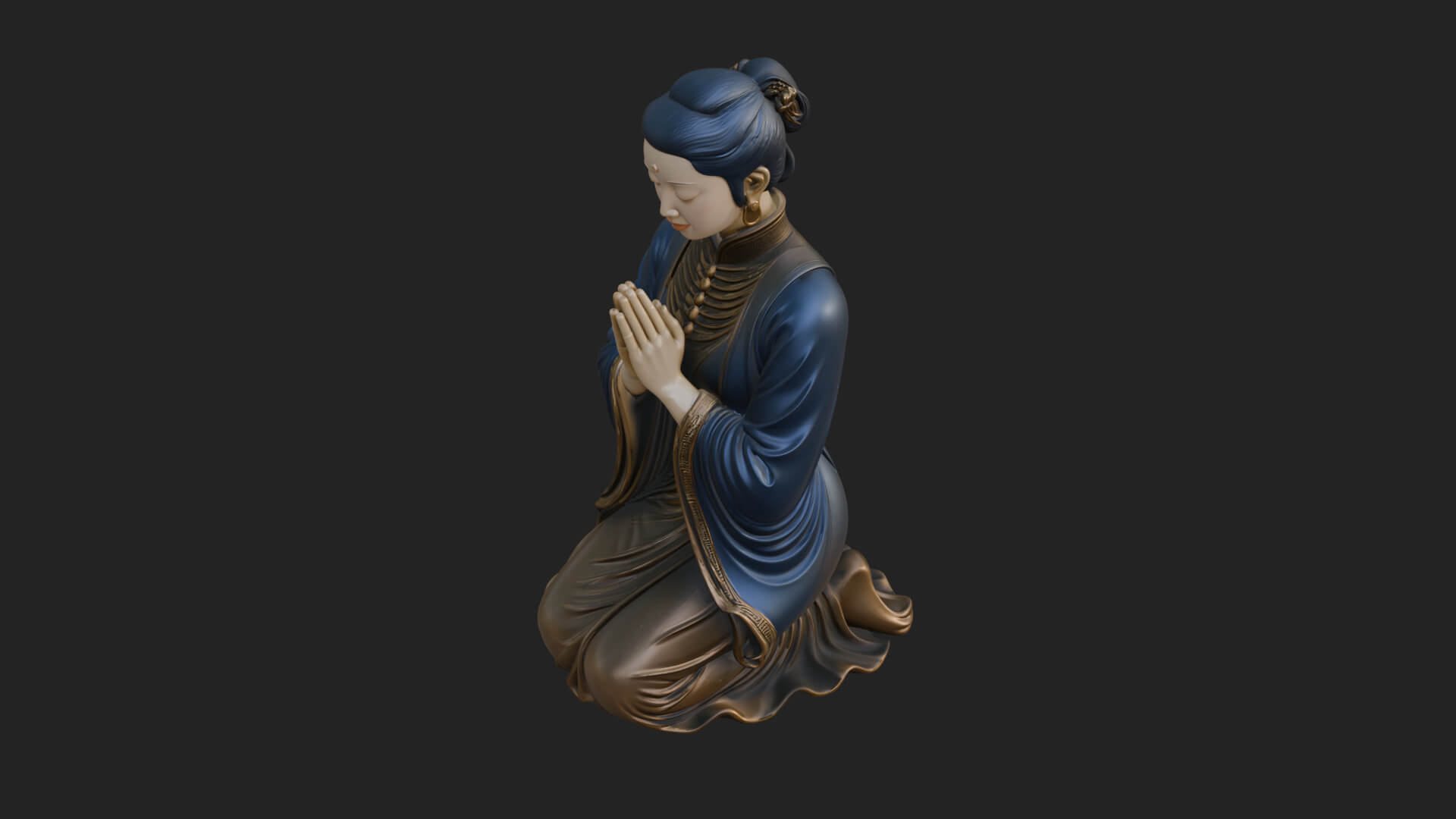Kneeling Hanfu Lady Statue Design 7 3D Print Model 3D Model