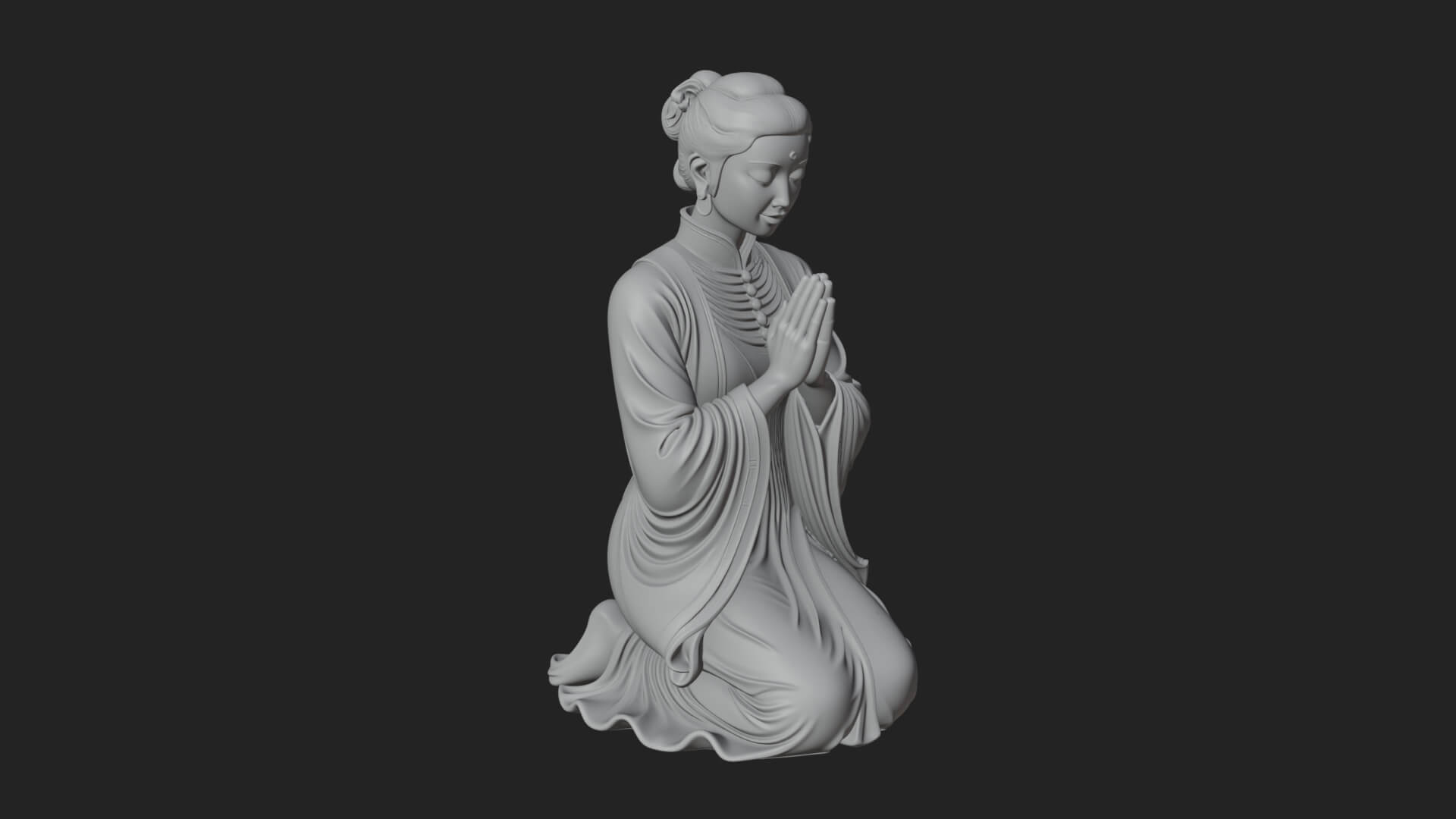 Kneeling Hanfu Lady Statue Design 7 3D Print Model 3D Model