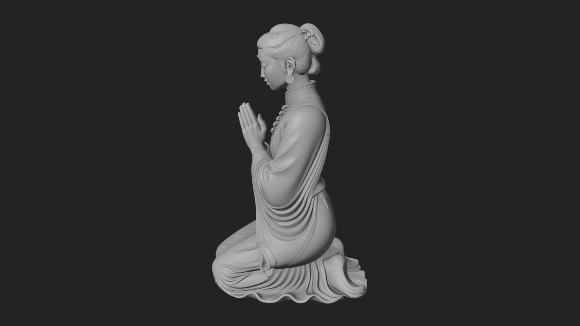 Kneeling Hanfu Lady Statue Design 7 3D Print Model 3D Model
