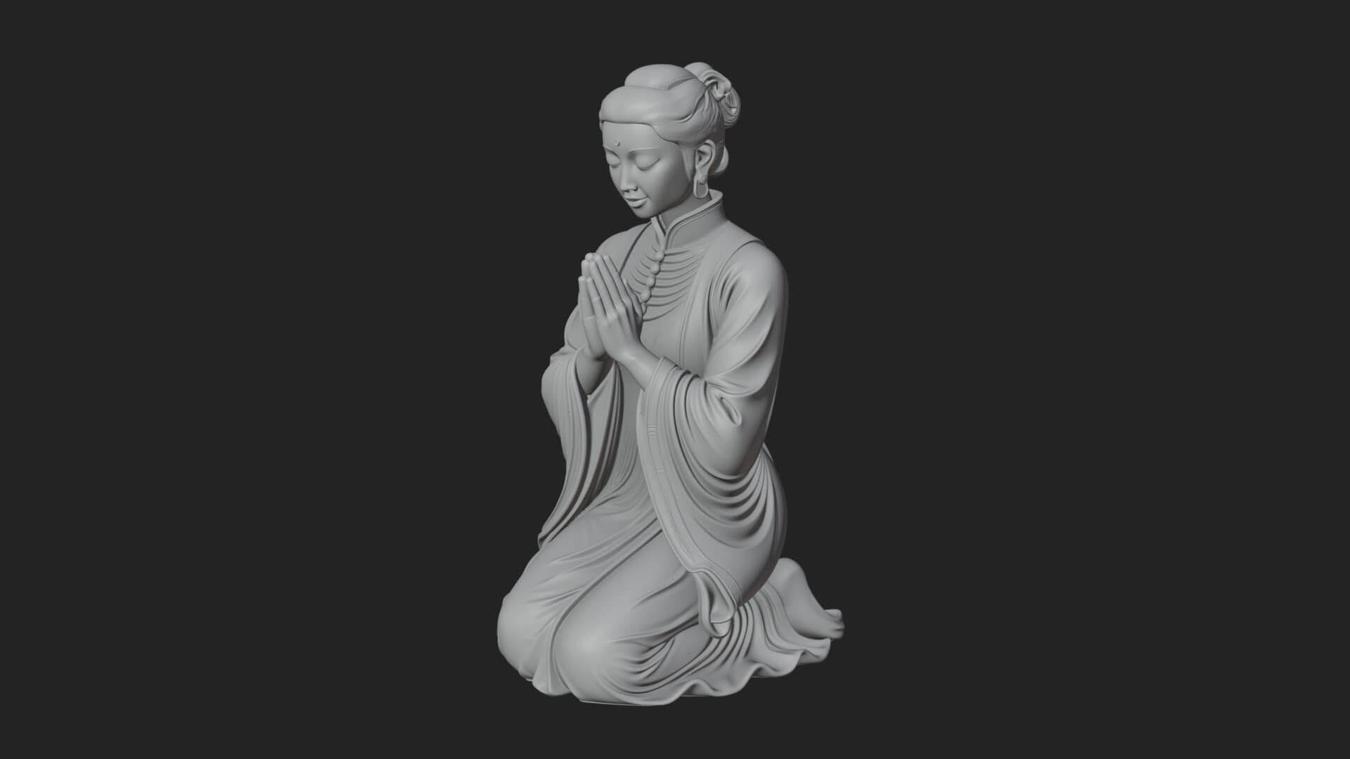 Kneeling Hanfu Lady Statue Design 7 3D Print Model 3D Model