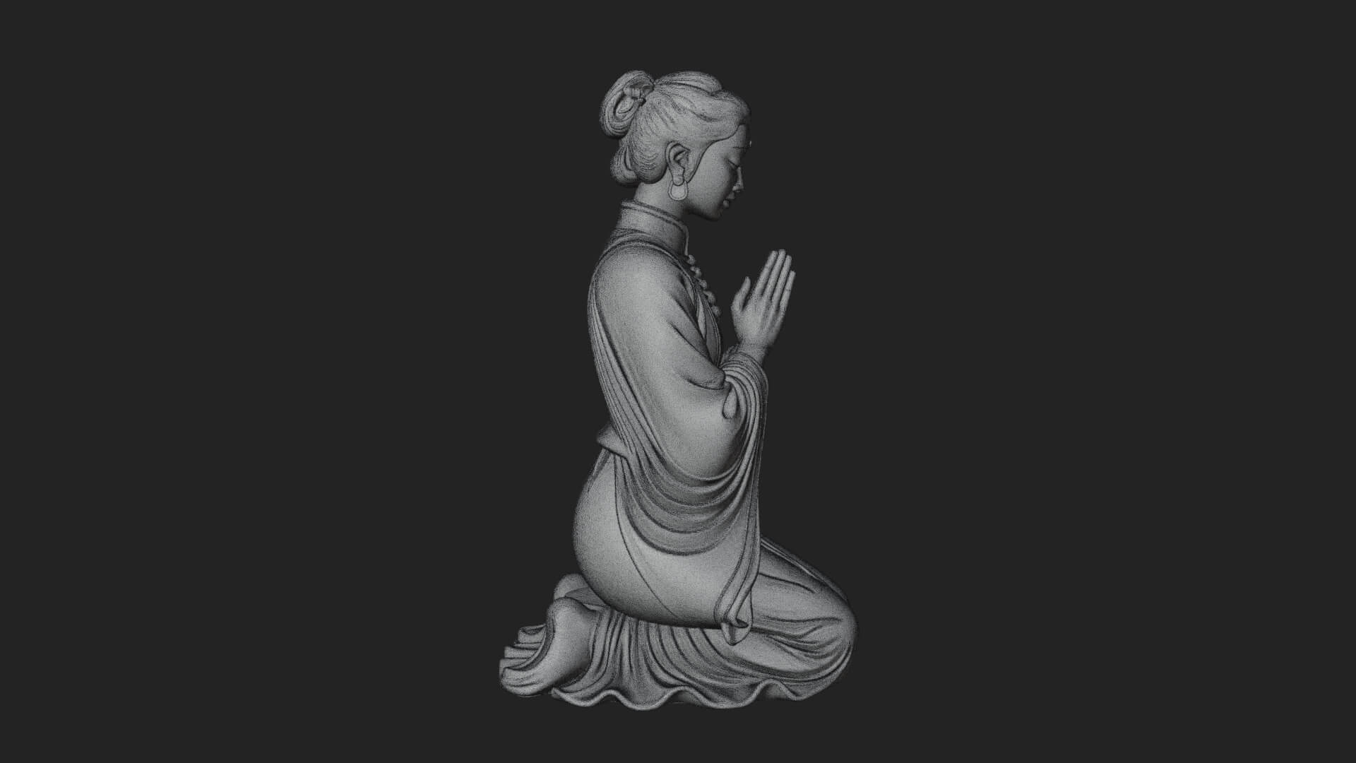 Kneeling Hanfu Lady Statue Design 7 3D Print Model 3D Model