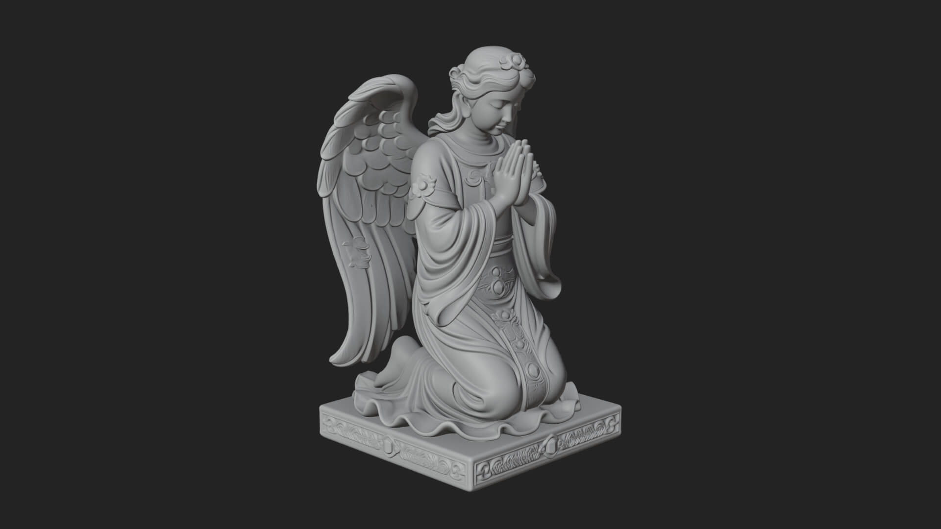 Kneeling Praying Angel Statue Design 12 3D Print Model 3D Model