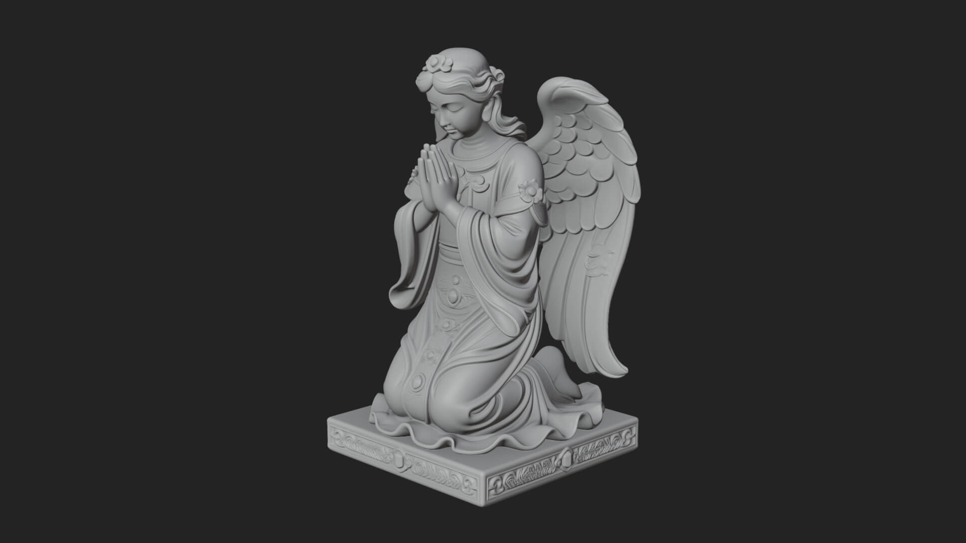 Kneeling Praying Angel Statue Design 12 3D Print Model 3D Model