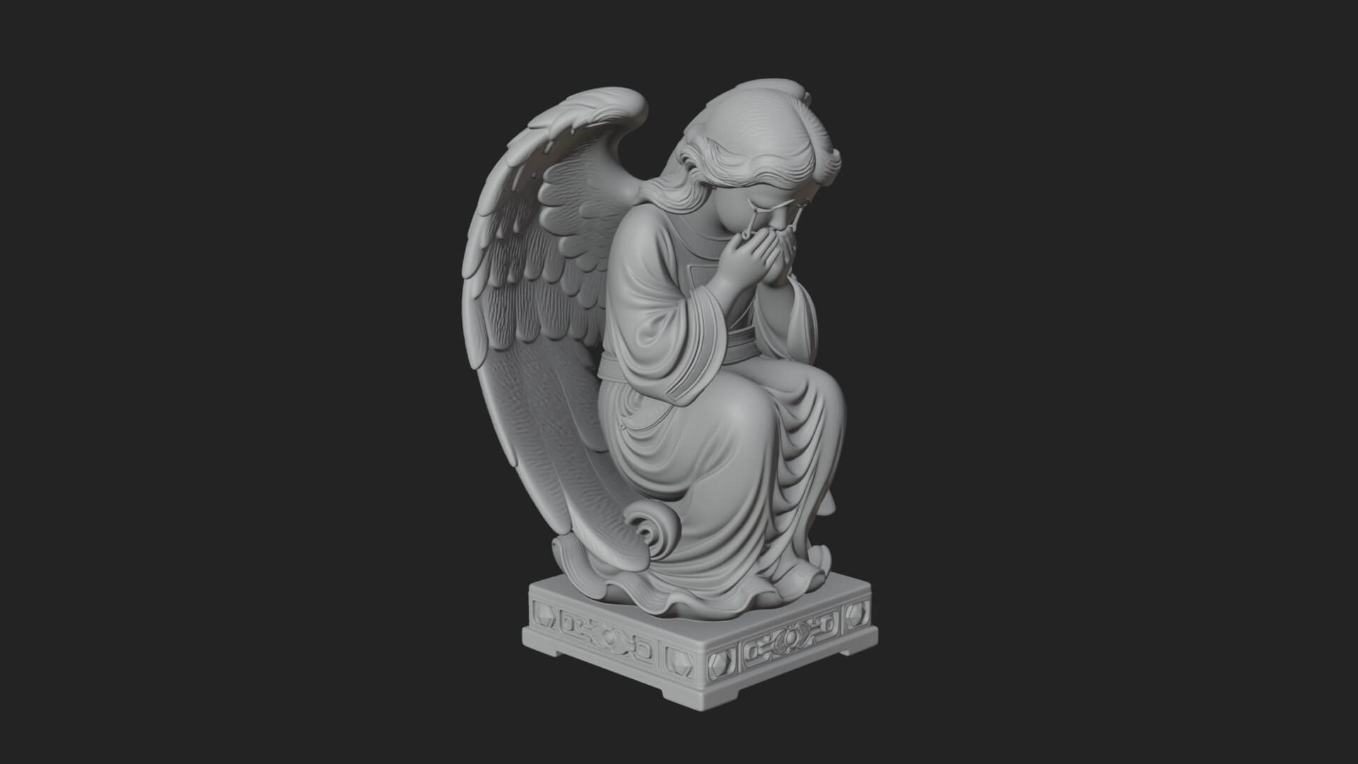 Kneeling Praying Angel Statue Design 5 3D Print Model 3D Model