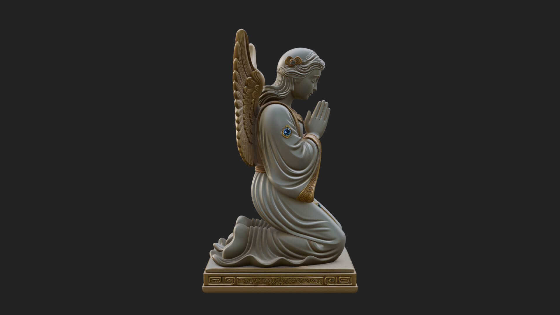 Kneeling Praying Angel Statue Design 9 3D Print Model 3D Model